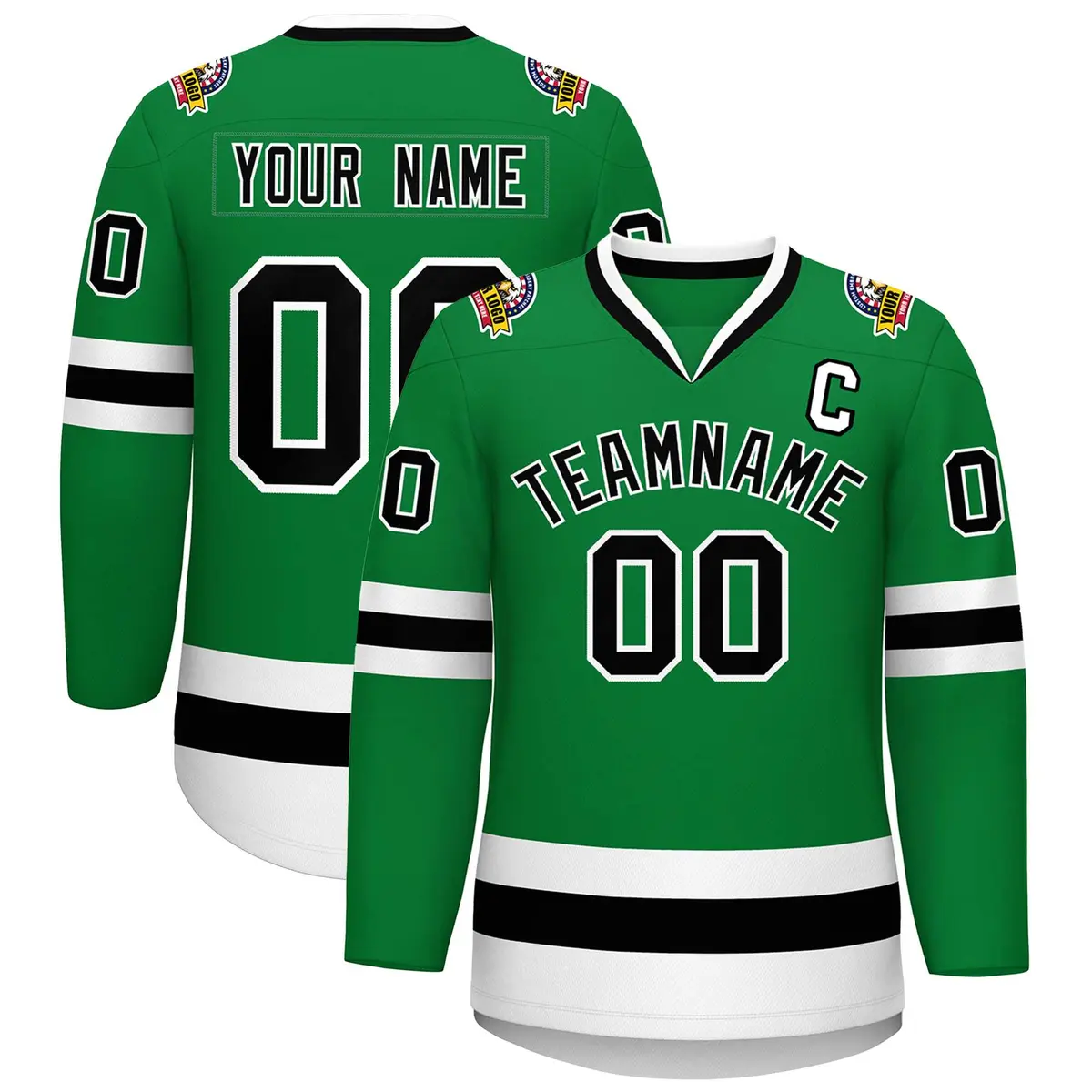 Kelly Green Black-White Classic Hockey Jersey