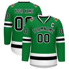 Kelly Green Black-White Classic Hockey Jersey 1
