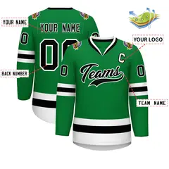 Kelly Green Black-White Classic Hockey Jersey 2