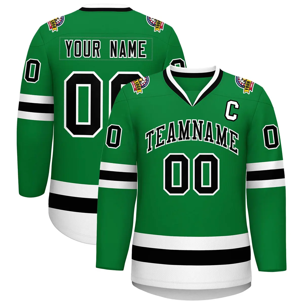 Kelly Green Black-White Classic Hockey Jersey