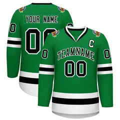 Kelly Green Black-White Classic Hockey Jersey 1