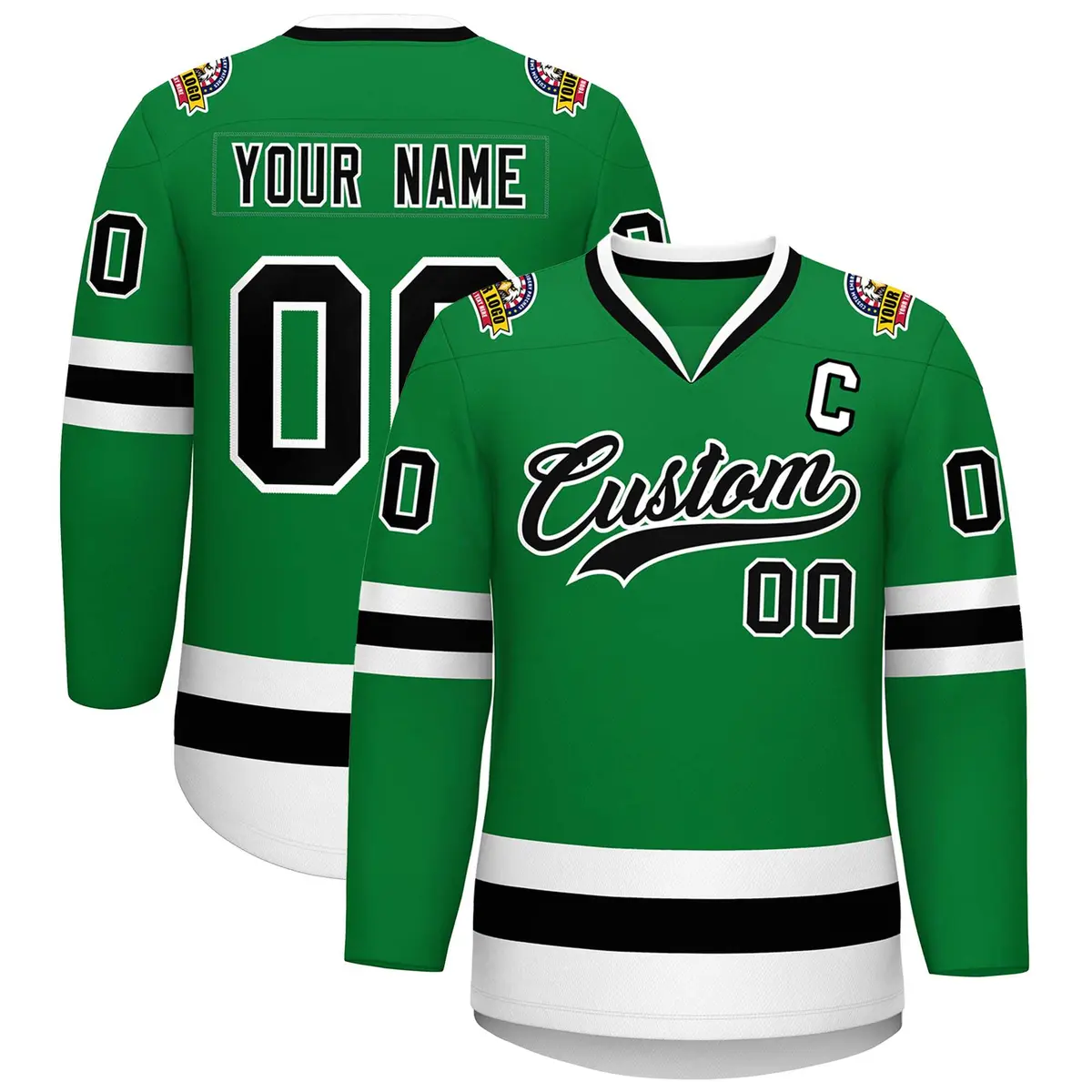Kelly Green Black-White Classic Hockey Jersey