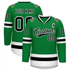 Kelly Green Black-White Classic Hockey Jersey 1