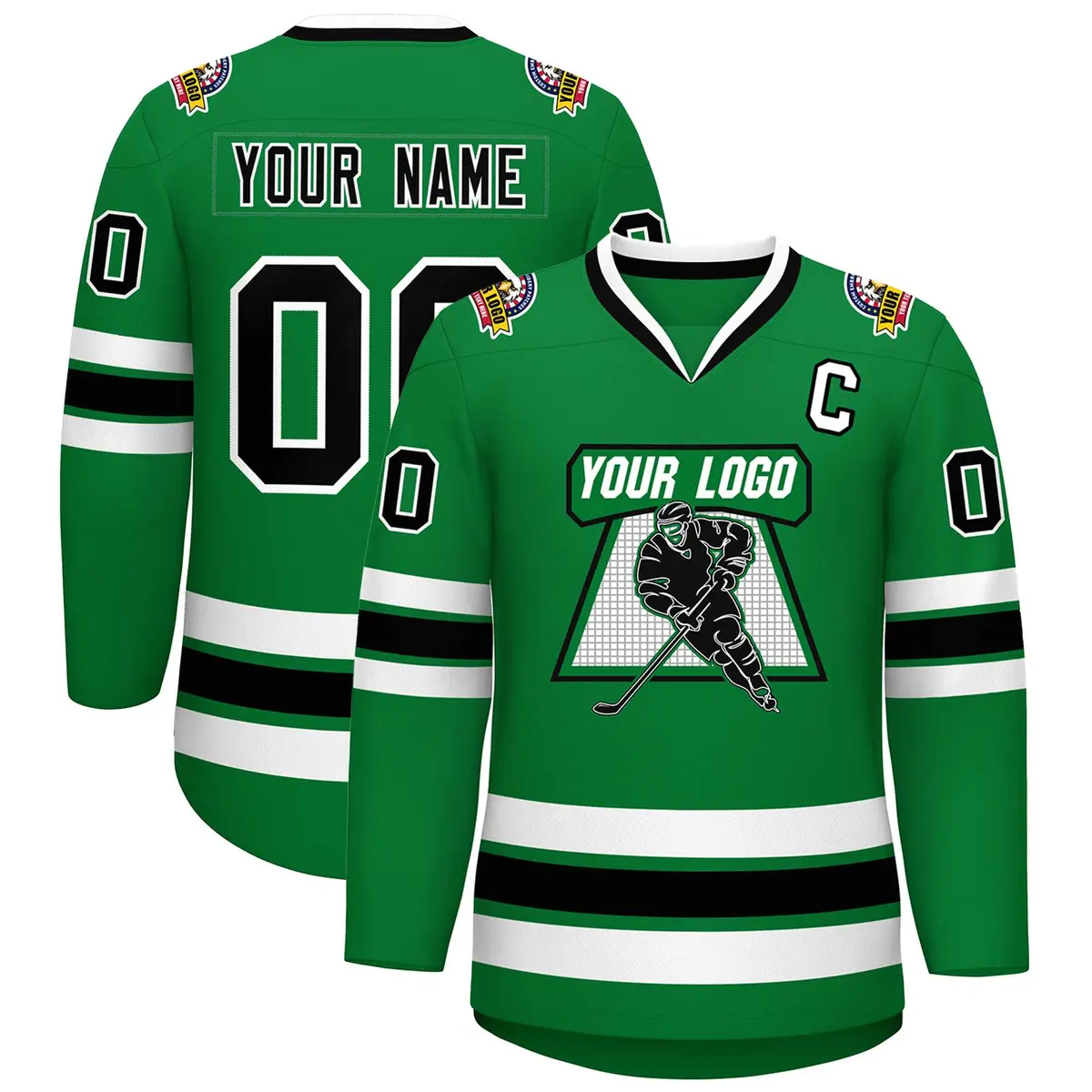 Kelly Green Black-White Classic Hockey Jersey