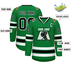 Kelly Green Black-White Classic Hockey Jersey 2