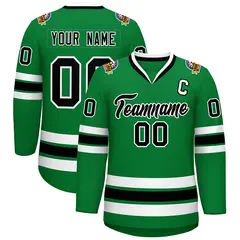 Kelly Green Black-White Classic Hockey Jersey 1