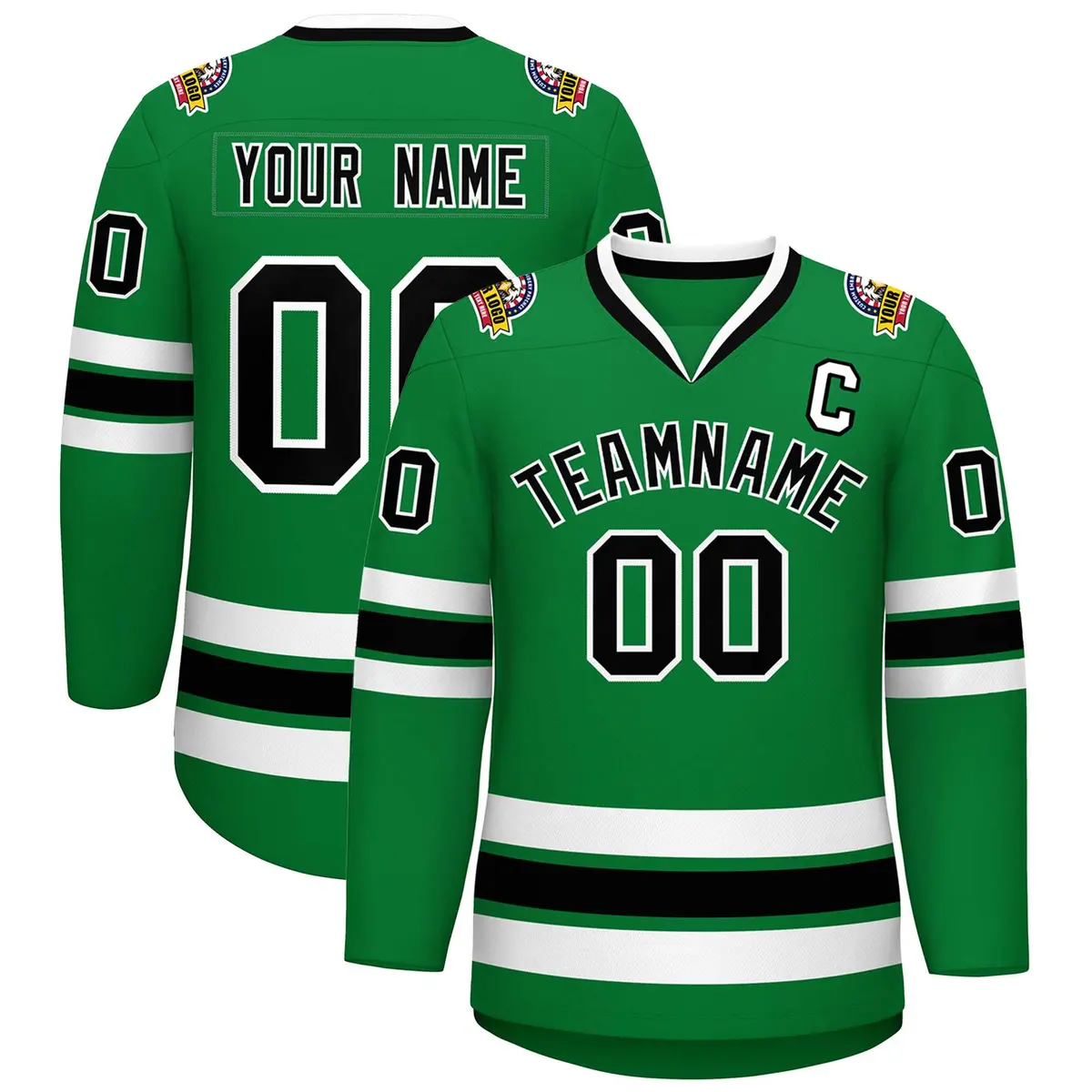 Kelly Green Black-White Classic Hockey Jersey