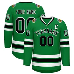 Kelly Green Black-White Classic Hockey Jersey 1