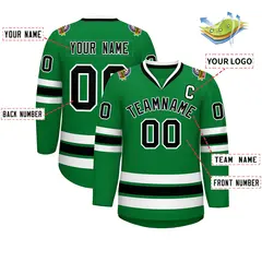 Kelly Green Black-White Classic Hockey Jersey 2