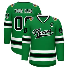 Kelly Green Black-White Classic Hockey Jersey 1