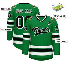 Kelly Green Black-White Classic Hockey Jersey 2