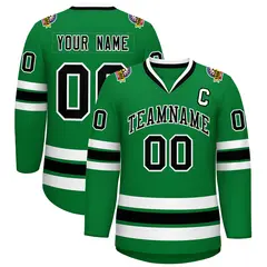 Kelly Green Black-White Classic Hockey Jersey 1