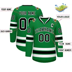 Kelly Green Black-White Classic Hockey Jersey 2