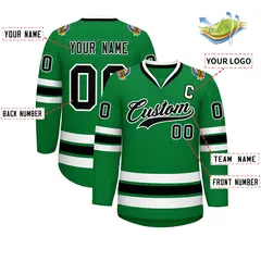 Kelly Green Black-White Classic Hockey Jersey 2