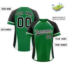 Kelly Green Black-White Color Block Baseball Jersey 2