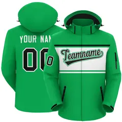 Kelly Green Black-White Color Block Hooded Waterproof Jacket 1