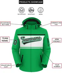 Kelly Green Black-White Color Block Hooded Waterproof Jacket 2