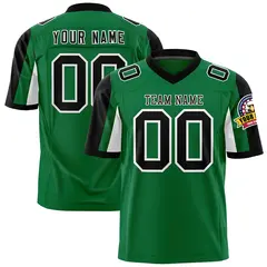 Kelly Green Black-White Color Block Raglan Sleeves Football Jersey 1