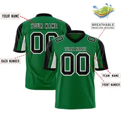 Kelly Green Black-White Color Block Raglan Sleeves Football Jersey 2