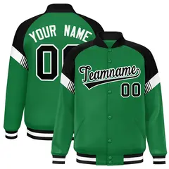 Kelly Green Black-White Color Block Varsity Letterman Jacket 1