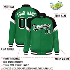 Kelly Green Black-White Color Block Varsity Letterman Jacket 2