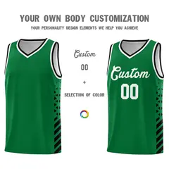 Kelly Green Black White Diamond Stripe Side Basketball Jersey 3