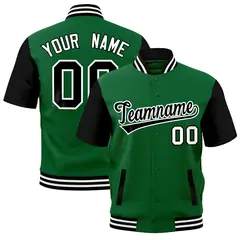 Kelly Green Black White Full-Snap Short Sleeve Varsity Jacket 1