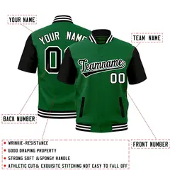 Kelly Green Black White Full-Snap Short Sleeve Varsity Jacket 2