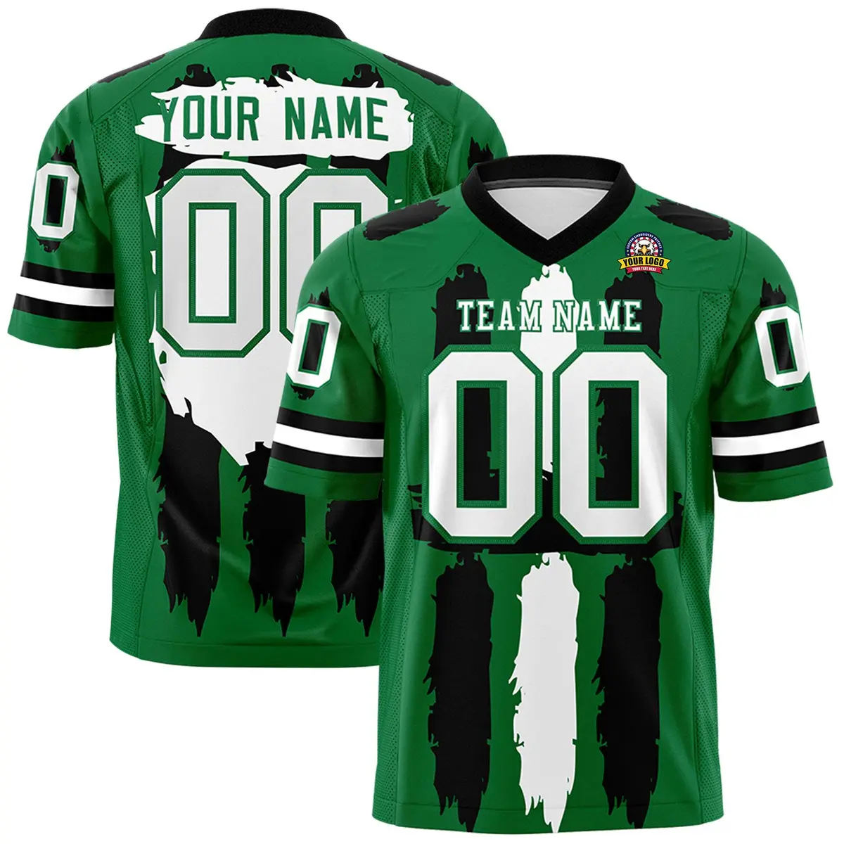Kelly Green Black White Graffiti Pattern Flag Football Jersey