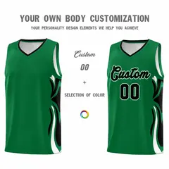 Kelly Green Black White Graffiti Side Curve Basketball Jersey Sets 3