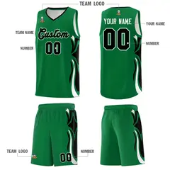 Kelly Green Black White Graffiti Side Curve Basketball Jersey Sets 5