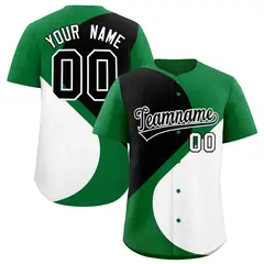 Kelly Green Black-White Half Heart Color Block Baseball Jersey