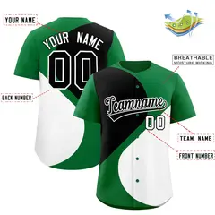 Kelly Green Black-White Half Heart Color Block Baseball Jersey 2