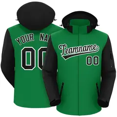 Kelly Green Black-White Raglan Sleeves Waterproof Jacket
