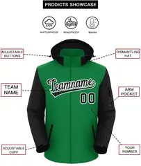 Kelly Green Black-White Raglan Sleeves Waterproof Jacket 2
