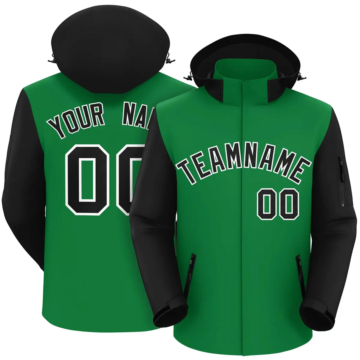 Kelly Green Black-White Raglan Sleeves Waterproof Jacket