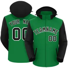 Kelly Green Black-White Raglan Sleeves Waterproof Jacket 1