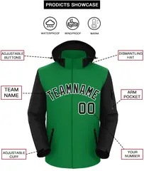 Kelly Green Black-White Raglan Sleeves Waterproof Jacket 2