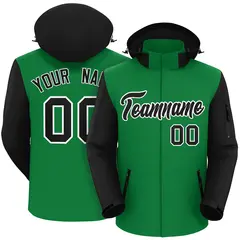 Kelly Green Black-White Raglan Sleeves Waterproof Jacket 1