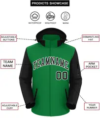 Kelly Green Black-White Raglan Sleeves Waterproof Jacket 2