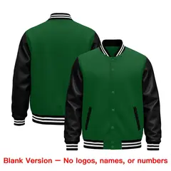 Kelly Green Black White Raglan Varsity Full-Snap Leather Sleeves Letterman Jacket 5