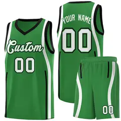 Kelly Green Black-White Ribbon Pattern Basketball Kits 1
