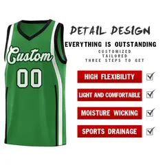 Kelly Green Black-White Ribbon Pattern Basketball Kits 2