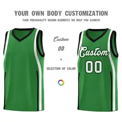 Kelly Green Black-White Ribbon Pattern Basketball Kits 3