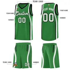 Kelly Green Black-White Ribbon Pattern Basketball Kits 5