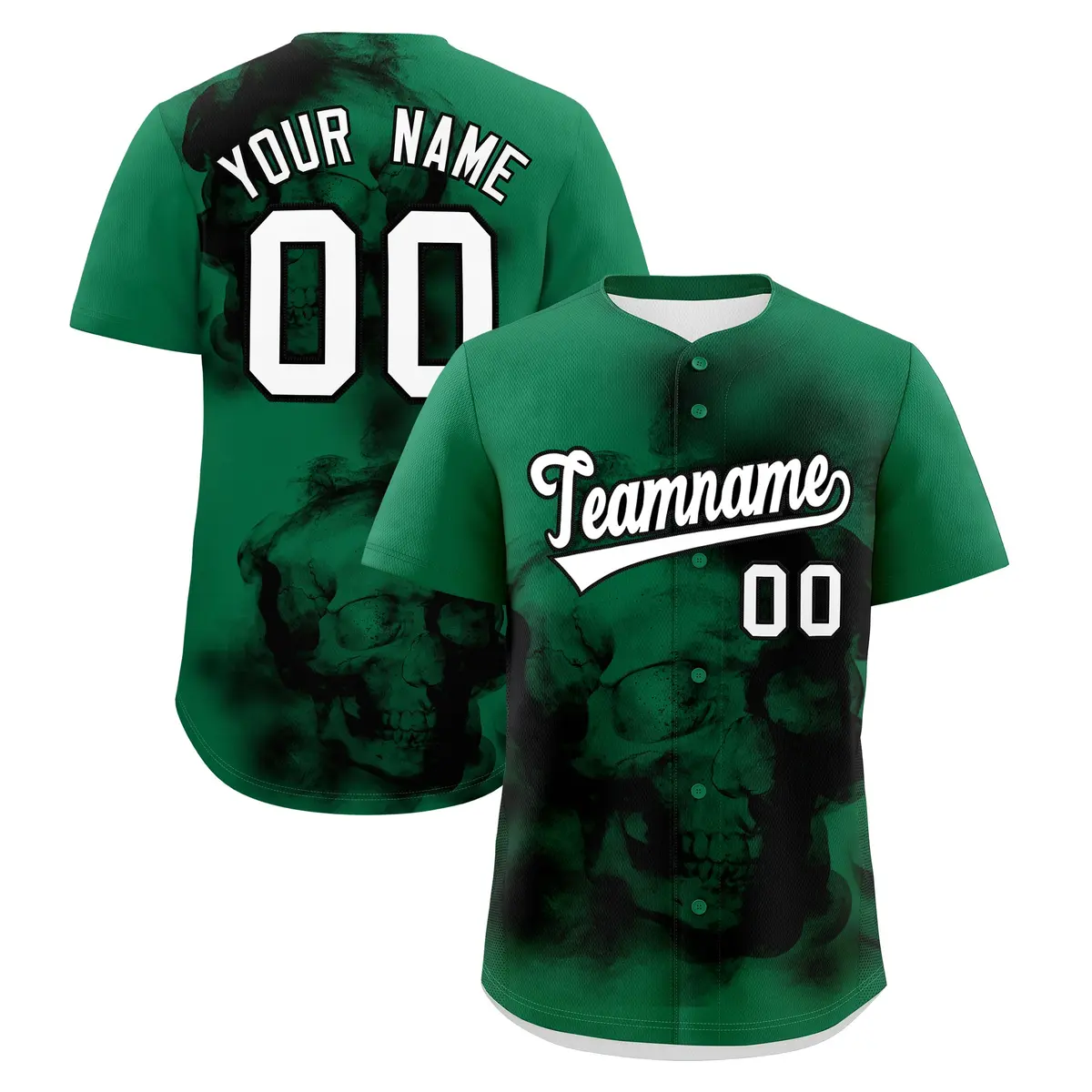 Kelly Green Black White Skeleton Graffiti Baseball Jersey
