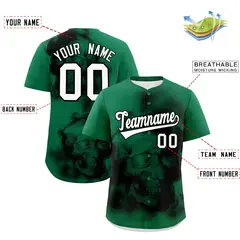 Kelly Green Black White Skeleton Graffiti Baseball Jersey 2