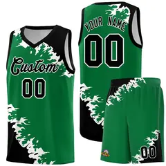Kelly Green Black-White Sparkle Pattern Basketball Kits