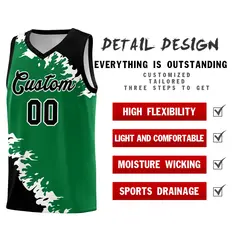 Kelly Green Black-White Sparkle Pattern Basketball Kits 2