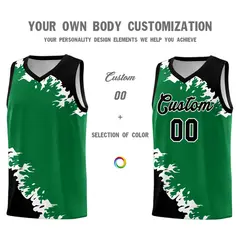 Kelly Green Black-White Sparkle Pattern Basketball Kits 3
